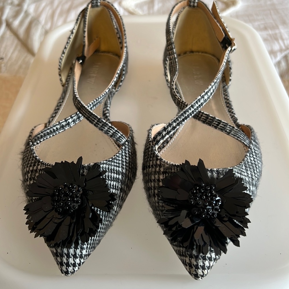 J.Crew Tweed Flat with Flower Embellishment
